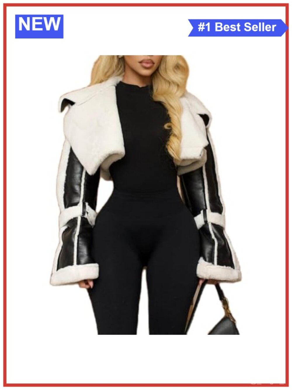 PU Leather Crop Jacket Vintage Large Lapel Fleece Patchwork Winter Streetwear